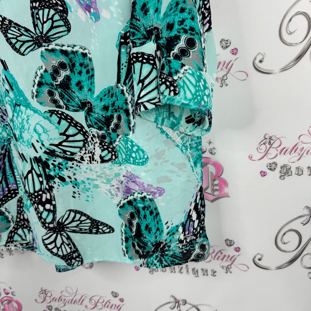 Northern Reflections top blouse long sleeve Teal Black Butterfly Blouse 🦋 - Picture 4 of 7